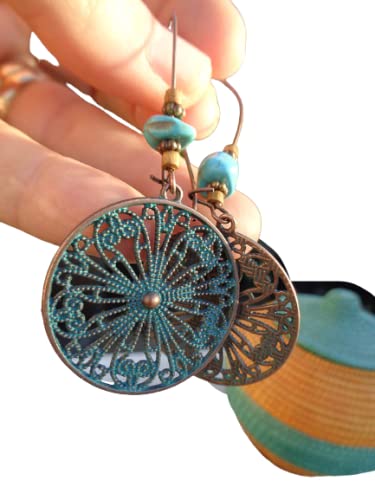 ✿ HELLBLAUE RUNDE PATINA KUPFER TRIBAL HOWLITE...
