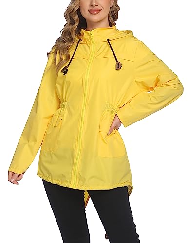 Zeagoo Damen Regenjacke mit Kapuze & Taschen Lang...