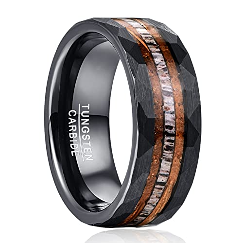 NUNCAD Herren Ring Holz Schwarzer Wolfram Ring...