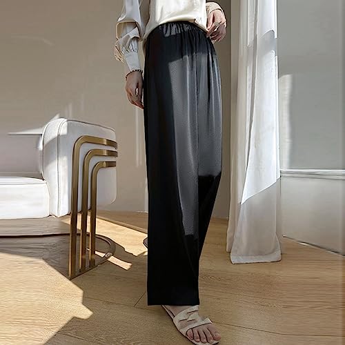 Damen-Satin-Hose Mit Weitem Bein – Dünne...