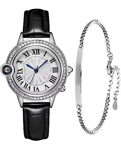 CIVO Armbanduhr Damen Set Leder Analog Damen Uhr...