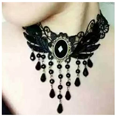 Dervivea Vintage Spitze Choker Halskette Schwarz...