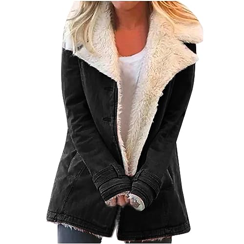 EMATOP Jacke Damen Warm Fleecejacke Lang Elegant...