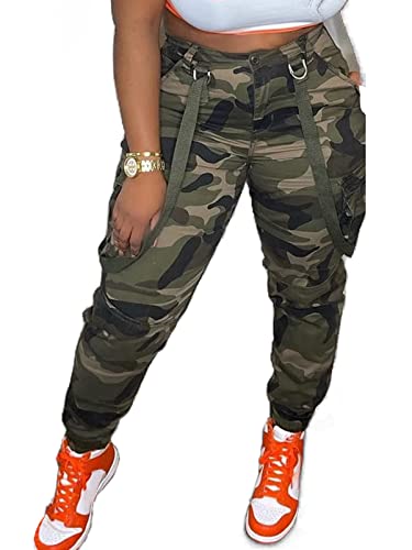 HuiSiFang Cargohose für Damen, Camouflage-Druck,...