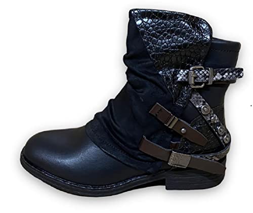 Damen Stiefel Biker Boots gefüttert -...