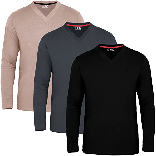 JRC 3er-Pack Herren-Langarm-V-Ausschnitt Shirts,...