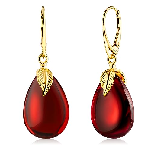 Amber by Mazukna - Bernstein Ohrringe Rot -...