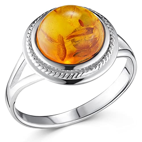Materia Bernstein Ring Silber 925 Damen groß rund...
