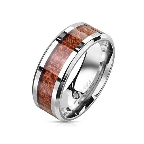 Treuheld® Silberner Ring mit braunem Holz | 7...