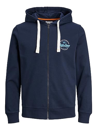 JACK&JONES JJMIKK Sweat Zip Hood, Navy Blazer, M