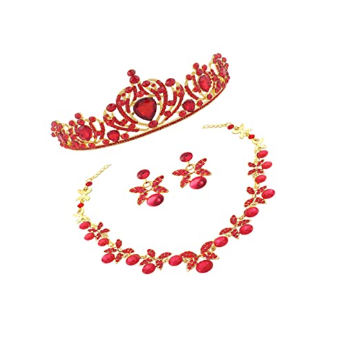 minkissy 1 Set Rote Halskette Strass-Ohrringe...