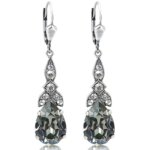 Jugendstil Ohrringe Silber Grau Black Diamond...