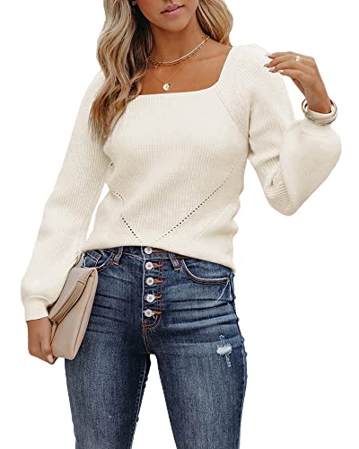 Fessceruna Damen Strickpullover Laternenärmel...