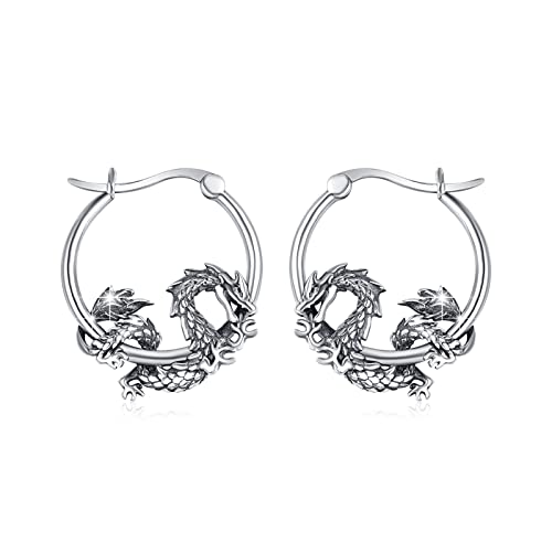 Drachen Ohrring 925 Sterling Silber Drache Creolen...