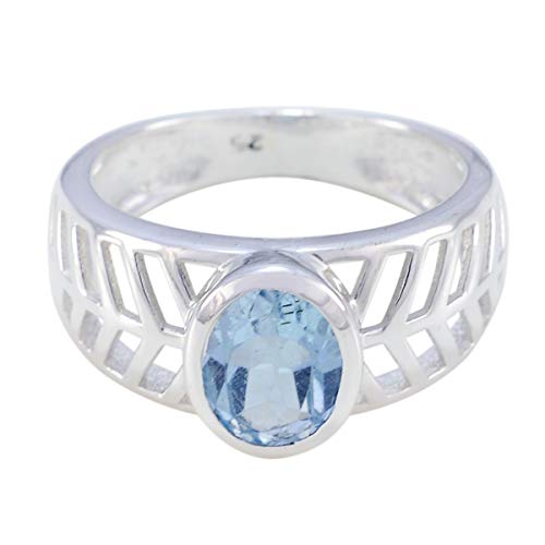 schöner ovaler facettierter blauer Topas-Ring mit...