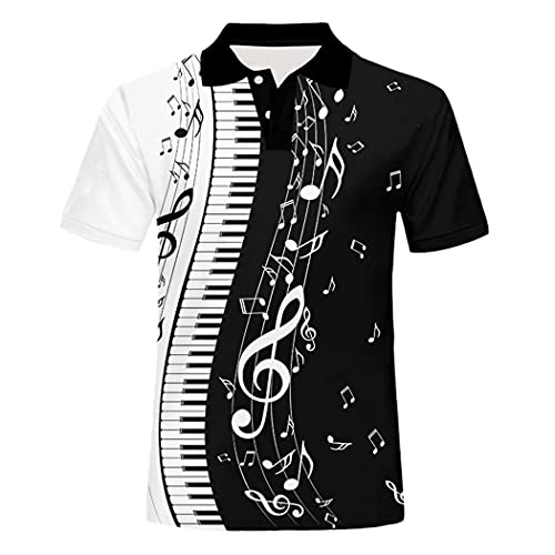 Herren Poloshirt, Music Note Piano Keys 3D Printed...