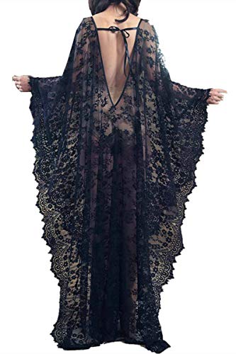 YouKD Damen Spitzen Robe Durchsichtiges Kleid Boho...