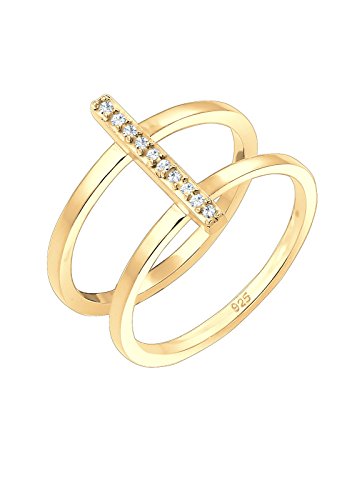 Elli Ring Damen Doppelring Geo mit Kristalle in...