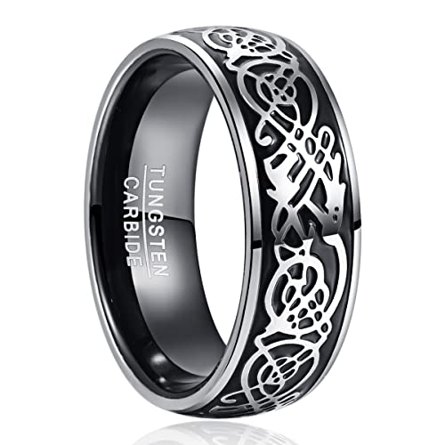 NUNCAD 8mm Ring für Herren Wolfram Ringe Schwarz...