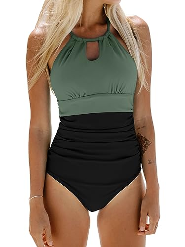 CUPSHE Damen Badeanzug High Neck Zierausschnitt...