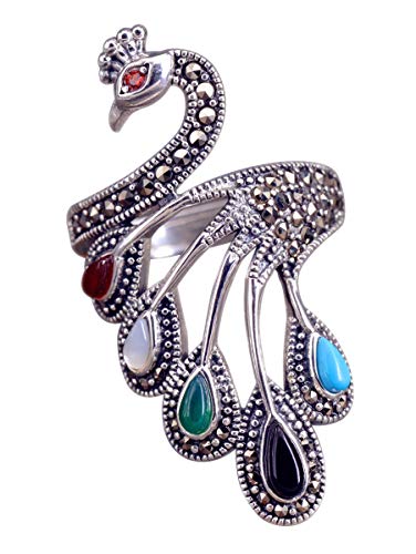 NicoWerk Damen Silberring Pfau aus 925 Sterling...