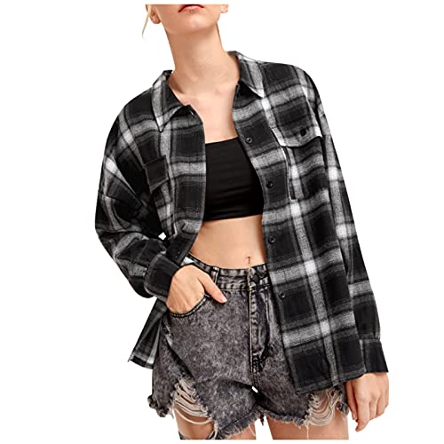 DondPO Hemdjacke Damen Herbst, Baumwolle 4XL Lang...