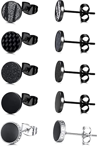 JeweBella 5 Paar Ohrringe Herren Edelstahl Runde...