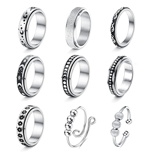 JeweBella 9 Stück Spinner Ring Set für Damen...