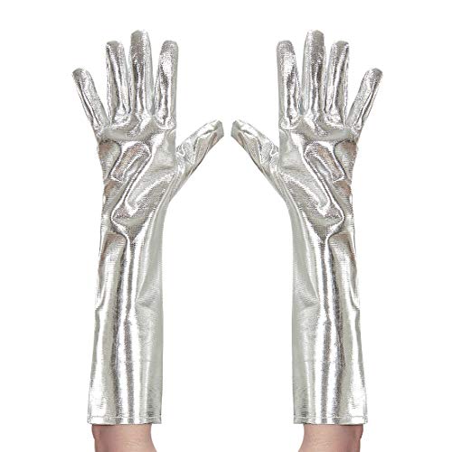 NET TOYS Lange Handschuhe im Metall-Look - Silber...