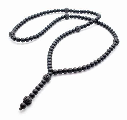 Halskette Y-Kette Rosenkranz Onyx perlen 6mm Lava...