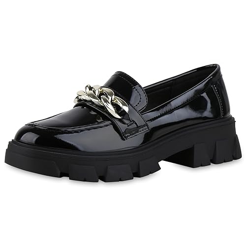VAN HILL Damen Loafers Blockabsatz Ketten Trendy...