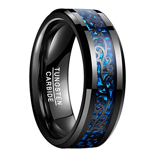 Vakki Ring 8mm Schwarzes Rankenmuster und Blaues...