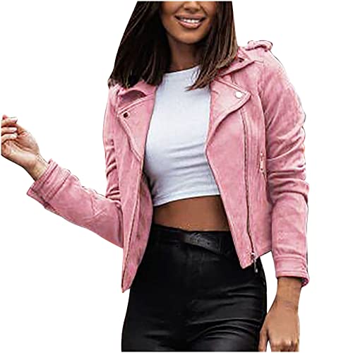 TURWXGSO Damen Jacke Leder-Look Herbst Langarm...