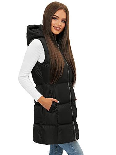 OZONEE Damen Weste Steppweste Kapuze Vest...
