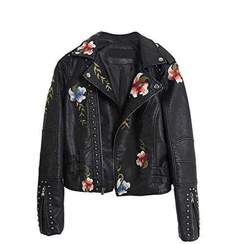 JLDP Blumige Lederjacke, Klassische Bikerjacke,...