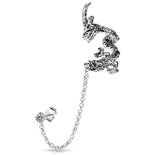 Bungsa® Drachen Ear Cuff Ohrklemme mit Kette...