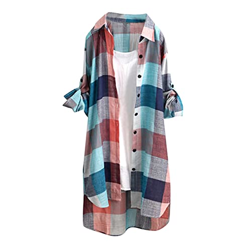 Karierte Bluse Damen Lang - Leinenhemd Damen...