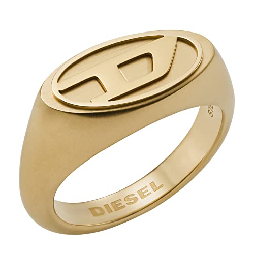Diesel Herrenring D-Logo Edelstahl goldfarben,...