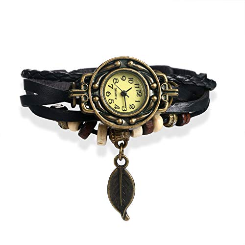 JewelryWe Damen Armbanduhr, Retro geflochten Leder...