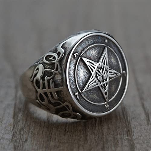 Herren Punk Vintage Ring - 316L Pentagramm Satan...