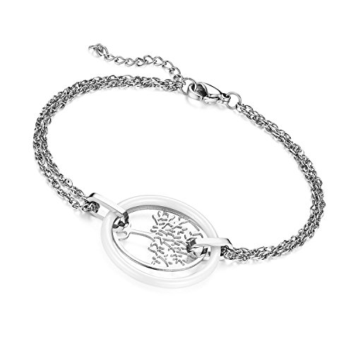 Flongo Keramik Porzellan Damen-Armband, Edelstahl...