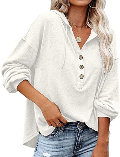 WINKEEY Kapuzenpullover Damen Knopfleiste Hoodie...