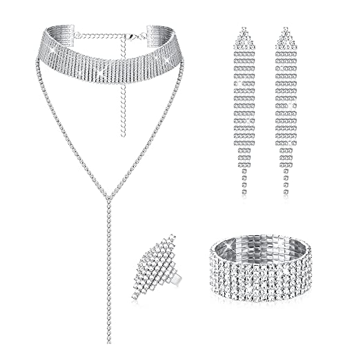 Adramata Strass Brautschmuck Sets Silber Halskette...