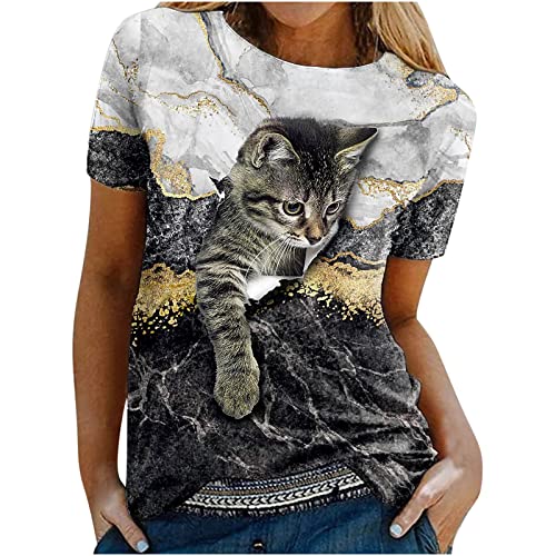 yiouyisheng Damen T-Shirt 3D Katze Druck Shirt...