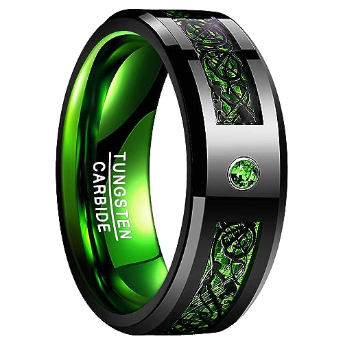 NUNCAD Unisex Ring aus Wolfram mit Grünem...