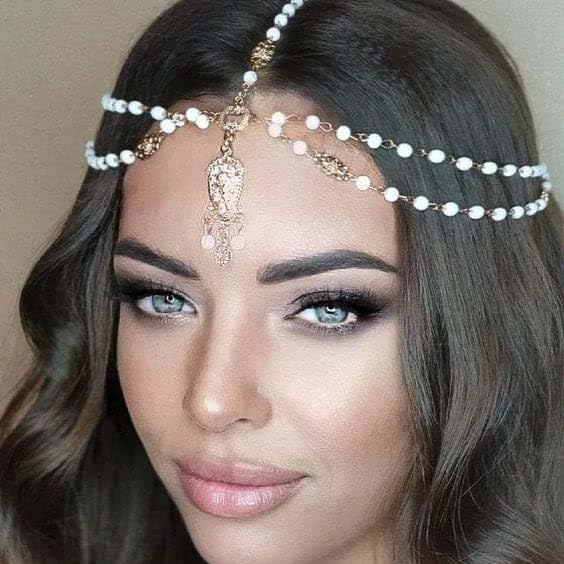 Fashband Boho Geschichtete Kopfkette Gold Perlen...