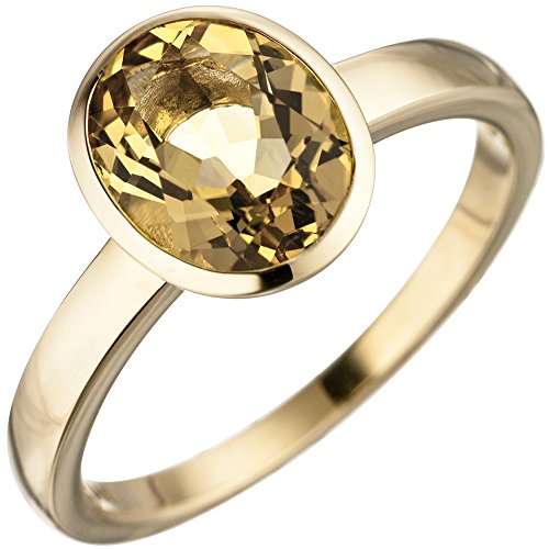 JOBO Damen Ring 585 Gold Gelbgold 1 Citrin gelb...