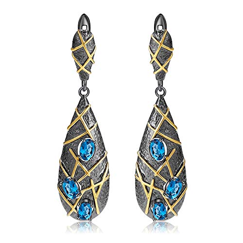 D&XQX Natürliches London Blue Topas-Ohrringe 925...