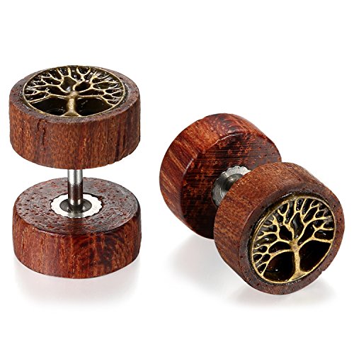 JewelryWe Schmuck 2x 10mm Holz Ohrstecker Fake...