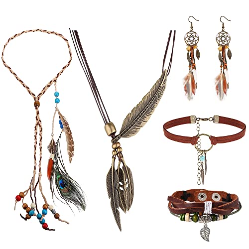 Milacolato Bohemian Schmuck Set Boho Feder Dangle...